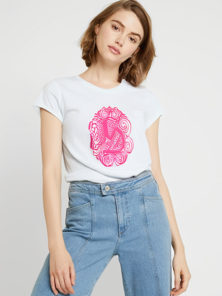 T-shirt a Manica Corta Arricciata da Donna in Cotone - Rosa Fluo
