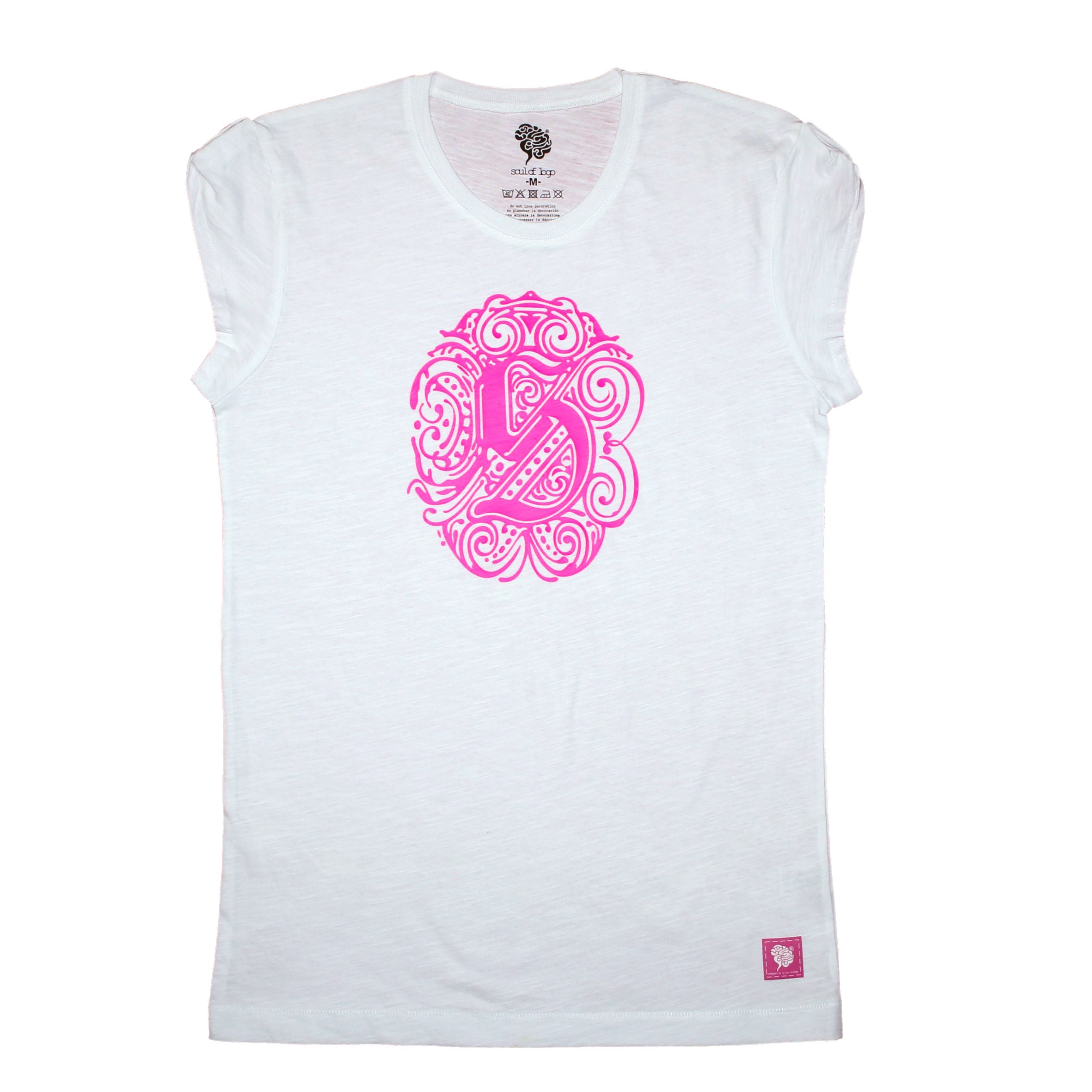 T-shirt a Manica Corta Arricciata da Donna in Cotone - Rosa Fluo